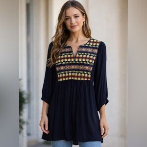 Umgee Navy Tunic with Vibrant Embroidery size Medium